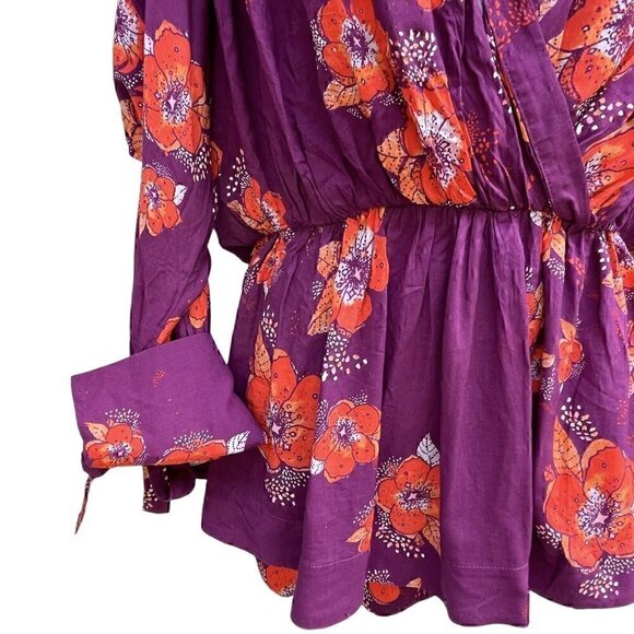 Free People Floral Flowy Tuscan Dreams Long Sleeve Wrist Tie Tunic Women’s S - Picture 10 of 14